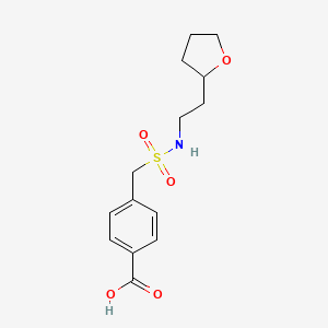 molecular formula C14H19NO5S B7576684 4-[2-(Oxolan-2-yl)ethylsulfamoylmethyl]benzoic acid 