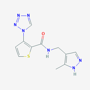 molecular formula C11H11N7OS B7576702 N-[(5-methyl-1H-pyrazol-4-yl)methyl]-3-(tetrazol-1-yl)thiophene-2-carboxamide 