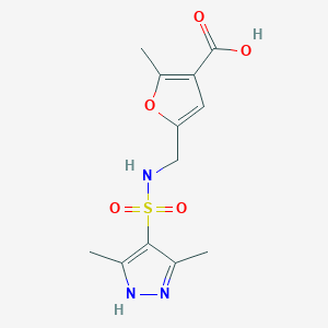 molecular formula C12H15N3O5S B7576759 5-[[(3,5-dimethyl-1H-pyrazol-4-yl)sulfonylamino]methyl]-2-methylfuran-3-carboxylic acid 