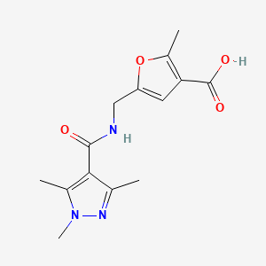 molecular formula C14H17N3O4 B7576781 2-Methyl-5-[[(1,3,5-trimethylpyrazole-4-carbonyl)amino]methyl]furan-3-carboxylic acid 
