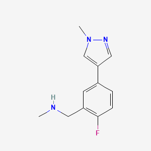molecular formula C12H14FN3 B7576829 1-[2-fluoro-5-(1-methylpyrazol-4-yl)phenyl]-N-methylmethanamine 