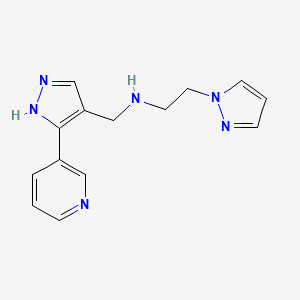 molecular formula C14H16N6 B7576833 2-pyrazol-1-yl-N-[(5-pyridin-3-yl-1H-pyrazol-4-yl)methyl]ethanamine 