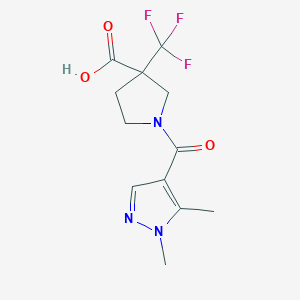 molecular formula C12H14F3N3O3 B7577014 1-(1,5-Dimethylpyrazole-4-carbonyl)-3-(trifluoromethyl)pyrrolidine-3-carboxylic acid 