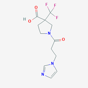 molecular formula C12H14F3N3O3 B7577116 1-(3-Imidazol-1-ylpropanoyl)-3-(trifluoromethyl)pyrrolidine-3-carboxylic acid 