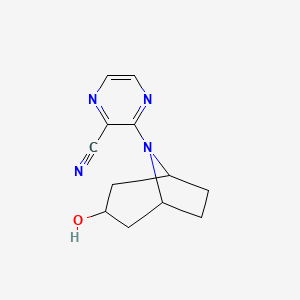 molecular formula C12H14N4O B7577140 3-(3-Hydroxy-8-azabicyclo[3.2.1]octan-8-yl)pyrazine-2-carbonitrile 