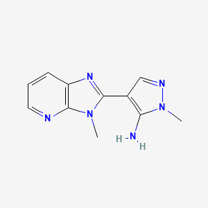 molecular formula C11H12N6 B7577180 2-Methyl-4-(3-methylimidazo[4,5-b]pyridin-2-yl)pyrazol-3-amine 