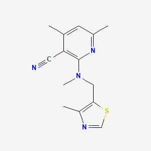 molecular formula C14H16N4S B7577241 4,6-Dimethyl-2-[methyl-[(4-methyl-1,3-thiazol-5-yl)methyl]amino]pyridine-3-carbonitrile 