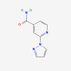 molecular formula C9H8N4O B7577321 2-Pyrazol-1-ylpyridine-4-carboxamide 
