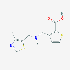 molecular formula C12H14N2O2S2 B7577420 3-[[Methyl-[(4-methyl-1,3-thiazol-5-yl)methyl]amino]methyl]thiophene-2-carboxylic acid 