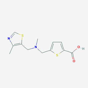 molecular formula C12H14N2O2S2 B7577433 5-[[Methyl-[(4-methyl-1,3-thiazol-5-yl)methyl]amino]methyl]thiophene-2-carboxylic acid 