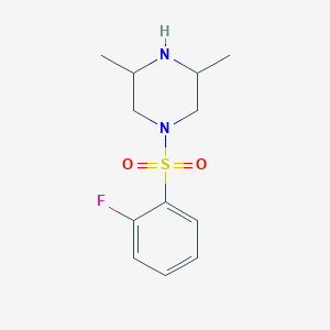 molecular formula C12H17FN2O2S B7577514 1-(2-Fluorophenyl)sulfonyl-3,5-dimethylpiperazine 