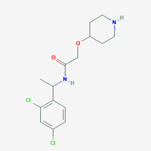 molecular formula C15H20Cl2N2O2 B7577605 N-[1-(2,4-dichlorophenyl)ethyl]-2-piperidin-4-yloxyacetamide 