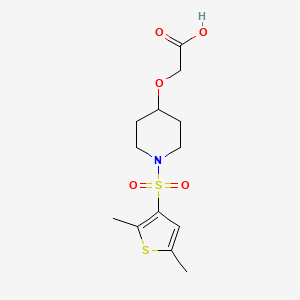 molecular formula C13H19NO5S2 B7577623 2-[1-(2,5-Dimethylthiophen-3-yl)sulfonylpiperidin-4-yl]oxyacetic acid 