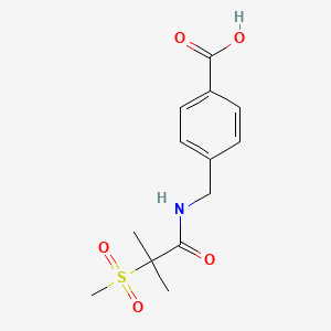 molecular formula C13H17NO5S B7577846 4-[[(2-Methyl-2-methylsulfonylpropanoyl)amino]methyl]benzoic acid 