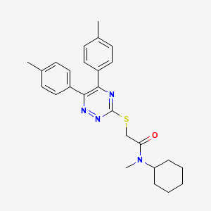 molecular formula C26H30N4OS B7578068 2-[[5,6-bis(4-methylphenyl)-1,2,4-triazin-3-yl]sulfanyl]-N-cyclohexyl-N-methylacetamide 