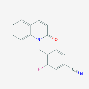 molecular formula C17H11FN2O B7578200 3-Fluoro-4-[(2-oxoquinolin-1-yl)methyl]benzonitrile 