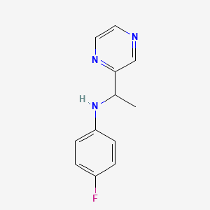 molecular formula C12H12FN3 B7578428 4-fluoro-N-(1-pyrazin-2-ylethyl)aniline 