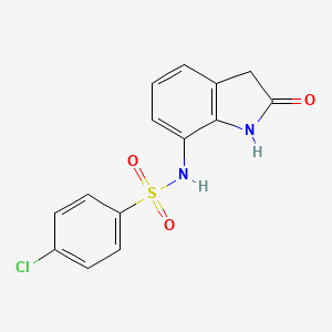 molecular formula C14H11ClN2O3S B7578508 Benzenesulfonamide, 4-chloro-N-(2-oxo-2,3-dihydro-1H-indol-7-yl)- 