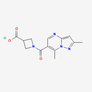 molecular formula C13H14N4O3 B7578521 1-(2,7-Dimethylpyrazolo[1,5-a]pyrimidine-6-carbonyl)azetidine-3-carboxylic acid 