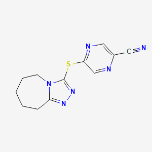 molecular formula C12H12N6S B7578527 5-(6,7,8,9-tetrahydro-5H-[1,2,4]triazolo[4,3-a]azepin-3-ylsulfanyl)pyrazine-2-carbonitrile 