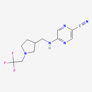 molecular formula C12H14F3N5 B7578637 5-[[1-(2,2,2-Trifluoroethyl)pyrrolidin-3-yl]methylamino]pyrazine-2-carbonitrile 