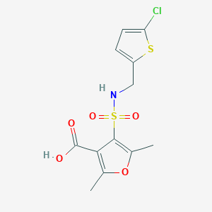 molecular formula C12H12ClNO5S2 B7578708 4-[(5-Chlorothiophen-2-yl)methylsulfamoyl]-2,5-dimethylfuran-3-carboxylic acid 