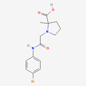 molecular formula C14H17BrN2O3 B7578783 1-[2-(4-Bromoanilino)-2-oxoethyl]-2-methylpyrrolidine-2-carboxylic acid 