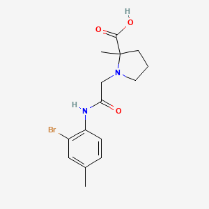 molecular formula C15H19BrN2O3 B7578813 1-[2-(2-Bromo-4-methylanilino)-2-oxoethyl]-2-methylpyrrolidine-2-carboxylic acid 