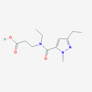 molecular formula C12H19N3O3 B7578990 3-[Ethyl-(5-ethyl-2-methylpyrazole-3-carbonyl)amino]propanoic acid 