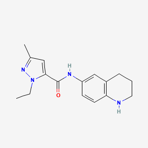 molecular formula C16H20N4O B7579065 2-ethyl-5-methyl-N-(1,2,3,4-tetrahydroquinolin-6-yl)pyrazole-3-carboxamide 