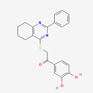 molecular formula C22H20N2O3S B7579263 1-(3,4-Dihydroxyphenyl)-2-[(2-phenyl-5,6,7,8-tetrahydroquinazolin-4-yl)sulfanyl]ethanone 