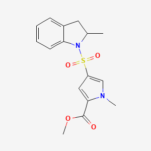 molecular formula C16H18N2O4S B7579331 methyl 1-methyl-4-[(2-methyl-2,3-dihydro-1H-indol-1-yl)sulfonyl]-1H-pyrrole-2-carboxylate 