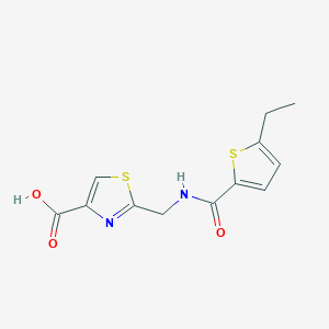 molecular formula C12H12N2O3S2 B7579525 2-[[(5-Ethylthiophene-2-carbonyl)amino]methyl]-1,3-thiazole-4-carboxylic acid 