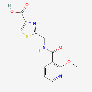 molecular formula C12H11N3O4S B7579542 2-[[(2-Methoxypyridine-3-carbonyl)amino]methyl]-1,3-thiazole-4-carboxylic acid 