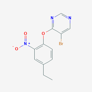 molecular formula C12H10BrN3O3 B7579554 5-Bromo-4-(4-ethyl-2-nitrophenoxy)pyrimidine 