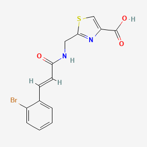 molecular formula C14H11BrN2O3S B7579559 2-[[[(E)-3-(2-bromophenyl)prop-2-enoyl]amino]methyl]-1,3-thiazole-4-carboxylic acid 