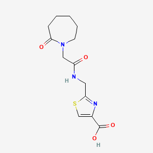 molecular formula C13H17N3O4S B7579579 2-[[[2-(2-Oxoazepan-1-yl)acetyl]amino]methyl]-1,3-thiazole-4-carboxylic acid 