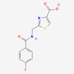 molecular formula C12H9FN2O3S B7579594 2-[[(4-Fluorobenzoyl)amino]methyl]-1,3-thiazole-4-carboxylic acid 