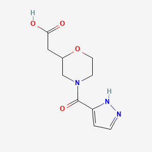 molecular formula C10H13N3O4 B7579648 2-[4-(1H-pyrazole-5-carbonyl)morpholin-2-yl]acetic acid 