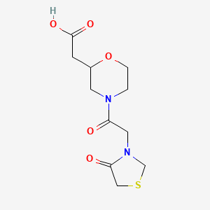 molecular formula C11H16N2O5S B7579655 2-[4-[2-(4-Oxo-1,3-thiazolidin-3-yl)acetyl]morpholin-2-yl]acetic acid 