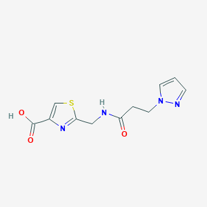 molecular formula C11H12N4O3S B7579725 2-[(3-Pyrazol-1-ylpropanoylamino)methyl]-1,3-thiazole-4-carboxylic acid 