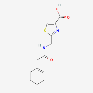 molecular formula C13H16N2O3S B7579780 2-[[[2-(Cyclohexen-1-yl)acetyl]amino]methyl]-1,3-thiazole-4-carboxylic acid 