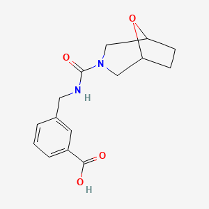 molecular formula C15H18N2O4 B7579821 3-[(8-Oxa-3-azabicyclo[3.2.1]octane-3-carbonylamino)methyl]benzoic acid 