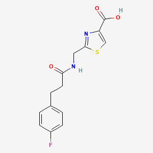 molecular formula C14H13FN2O3S B7579824 2-[[3-(4-Fluorophenyl)propanoylamino]methyl]-1,3-thiazole-4-carboxylic acid 