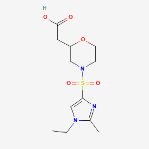 molecular formula C12H19N3O5S B7579878 2-[4-(1-Ethyl-2-methylimidazol-4-yl)sulfonylmorpholin-2-yl]acetic acid 