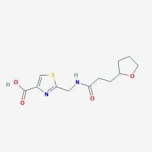 molecular formula C12H16N2O4S B7579924 2-[[3-(Oxolan-2-yl)propanoylamino]methyl]-1,3-thiazole-4-carboxylic acid 
