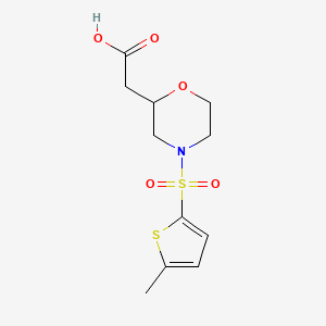 molecular formula C11H15NO5S2 B7579938 2-[4-(5-Methylthiophen-2-yl)sulfonylmorpholin-2-yl]acetic acid 