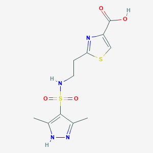 molecular formula C11H14N4O4S2 B7579973 2-[2-[(3,5-dimethyl-1H-pyrazol-4-yl)sulfonylamino]ethyl]-1,3-thiazole-4-carboxylic acid 