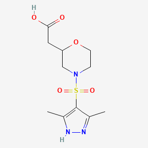 molecular formula C11H17N3O5S B7579978 2-[4-[(3,5-dimethyl-1H-pyrazol-4-yl)sulfonyl]morpholin-2-yl]acetic acid 