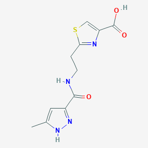 molecular formula C11H12N4O3S B7579997 2-[2-[(5-methyl-1H-pyrazole-3-carbonyl)amino]ethyl]-1,3-thiazole-4-carboxylic acid 